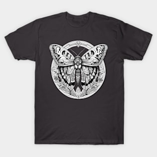 Moth black circle broche design T-Shirt